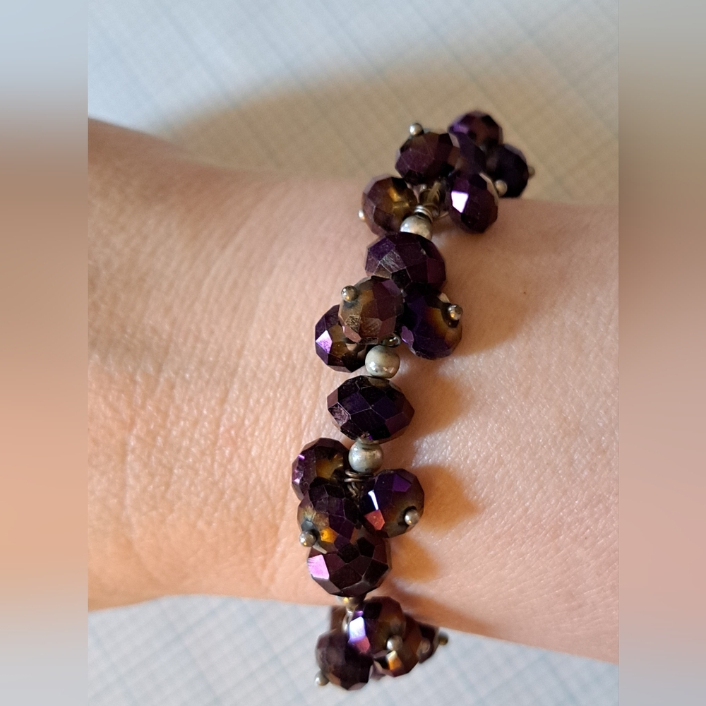 Amethyst Faceted Bead Bracelet with Metallic Accents - Women Jewelry